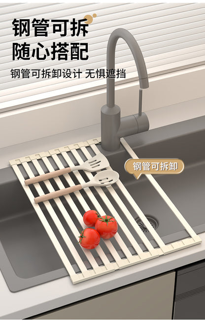 Foldable kitchen drain rack, heat-insulating mat, stainless steel sink, dish drainer, and storage rack - Image 12