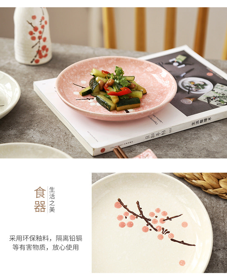 6 - inch Japanese - style round plates, creative plum blossom hand - painted underglaze ceramic tableware, dessert plates, side dish plates, bone plates 6英寸日式圆碟创意梅花手绘釉下彩陶瓷餐具点心碟子小菜碟盘骨碟 - 日式餐具 - Zhongshan Star Trade
