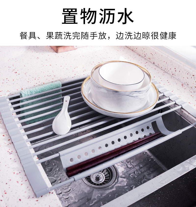 Kitchen silicone draining rack, roller shutter sink dish rack, foldable water filter rack - Image 10