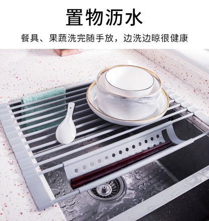 Kitchen silicone draining rack, roller shutter sink dish rack, foldable water filter rack - Image 10