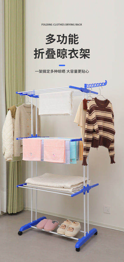 Folding clothes drying rack, clothing 4 - layer clothes rack, stainless steel laundry clothes drying rack with grey wings on both sides 晾衣架折叠晾衣架服装 4 层衣架不锈钢洗衣晾衣架带两侧翼灰色 - 折叠式多功能晾衣架 - Zhongshan Star Trade