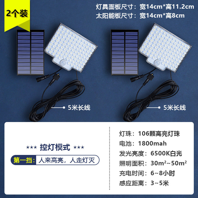 Solar outdoor light 2835LM 106 LED safety light, with remote control, IP65 waterproof, 180° wide-angle floodlight wall lamp, with 4 modes