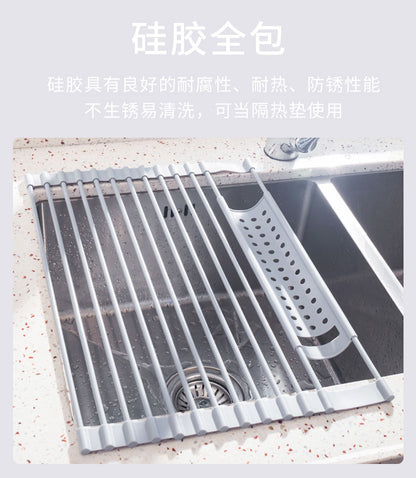 Kitchen silicone draining rack, roller shutter sink dish rack, foldable water filter rack - Image 11
