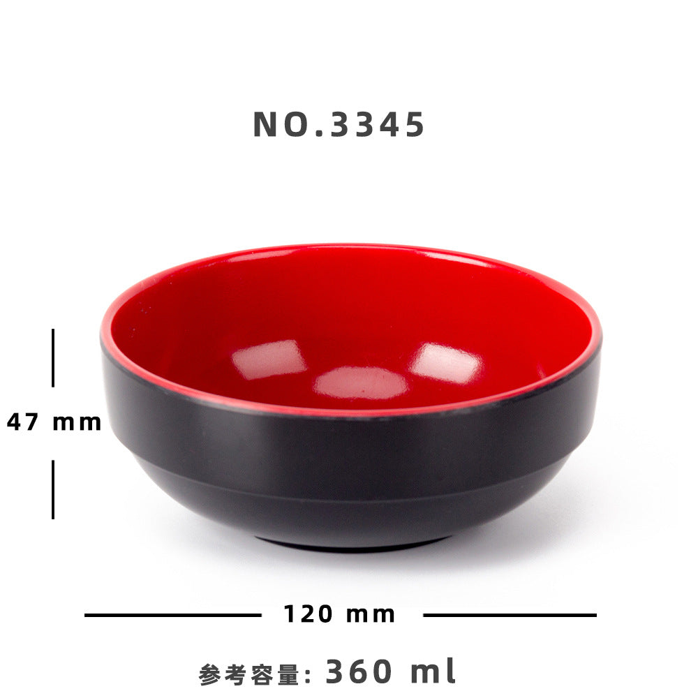 Melamine black and red plastic small bowls, restaurant hot pot seasoning bowls, dipping sauce bowls, canteen rice bowls, breakfast porridge and soup bowls 密胺黑红塑料小碗餐厅饭店火锅调料碗蘸酱碗食堂米饭碗早餐粥汤碗 - 日式餐具 - Zhongshan Star Trade - 3345 120*47mm 360ml