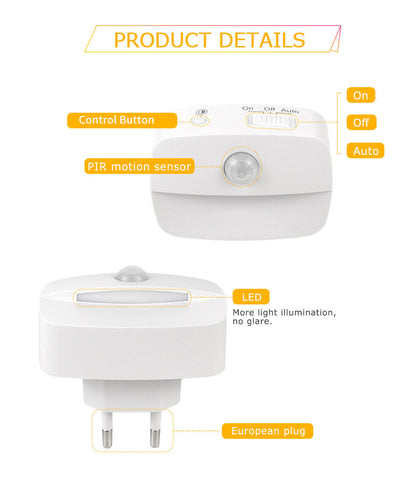 Intelligent human body sensor plug-in night light LED infrared sensor room staircase corridor light PIR night light