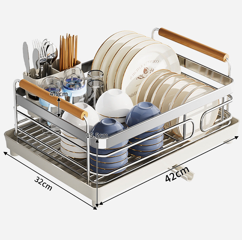 304 stainless steel dish and bowl storage rack, kitchen storage rack, countertop sink for bowls, plates, chopsticks, draining