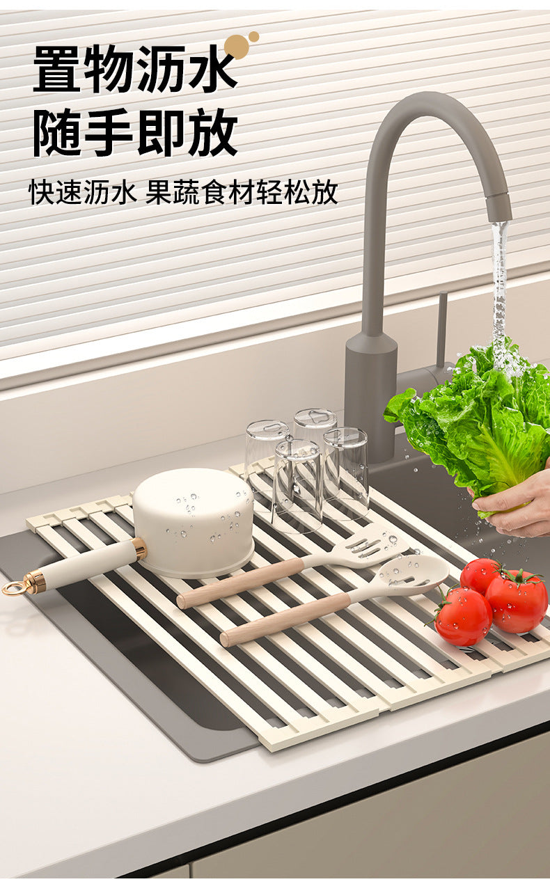 Foldable kitchen drain rack, heat-insulating mat, stainless steel sink, dish drainer, and storage rack - Image 10
