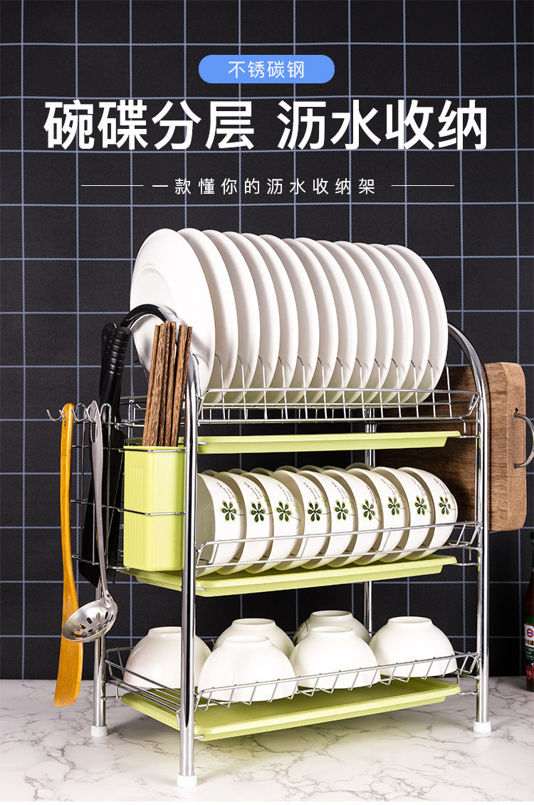 Kitchen drain rack, 304 stainless steel bowl rack, storage rack, countertop three-layer drain rack, tableware storage rack - 