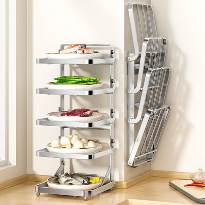 Stainless steel kitchen food preparation rack, no drilling required, wall-mounted vegetable tray, multi-layer hot pot side dish storage rack