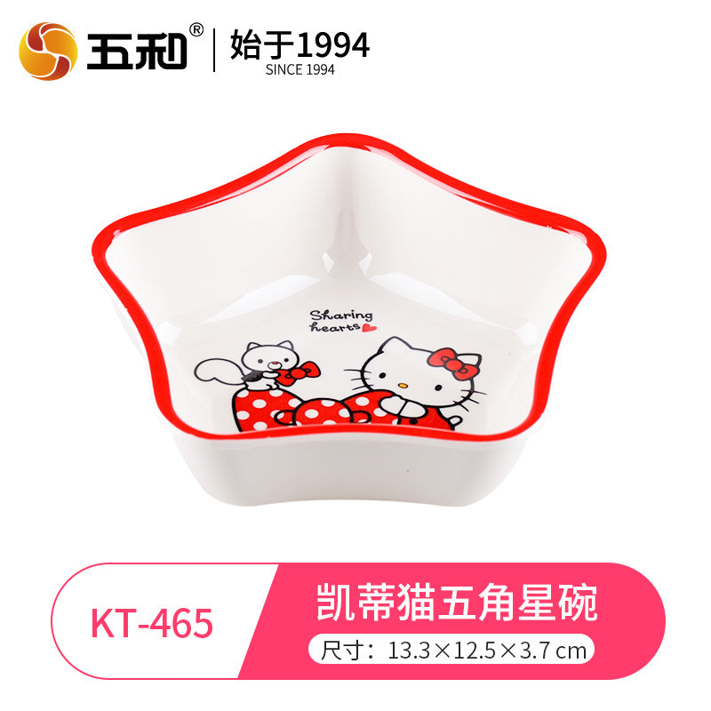 Genuine Sanrio Hello Kitty children's melamine tableware, high appearance level plates, cartoon bowls, plates, cups and tableware 正版三丽鸥凯蒂猫儿童密胺餐具高颜值餐盘卡通碗盘子杯子餐具 - 日式餐具 - Zhongshan Star Trade - 凯蒂猫五角星碗KT - 465