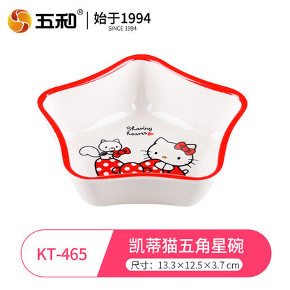 Genuine Sanrio Hello Kitty children's melamine tableware, high appearance level plates, cartoon bowls, plates, cups and tableware 正版三丽鸥凯蒂猫儿童密胺餐具高颜值餐盘卡通碗盘子杯子餐具 - 日式餐具 - Zhongshan Star Trade - 凯蒂猫五角星碗KT - 465