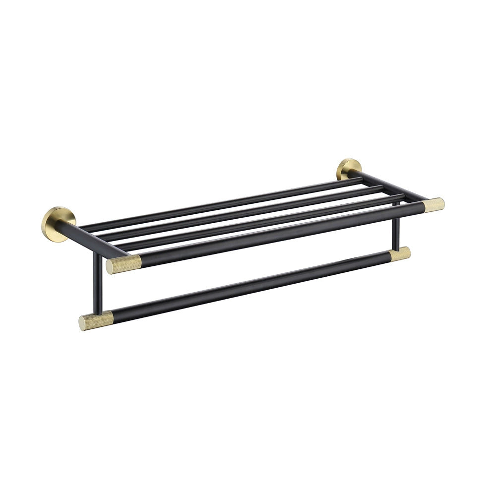 Brushed gold + black household stainless steel perforated towel rack, bathroom bath towel rack