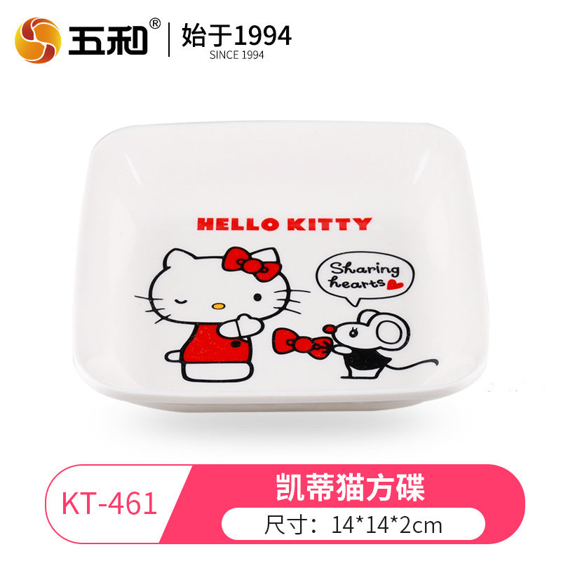 Genuine Sanrio Hello Kitty children's melamine tableware, high appearance level plates, cartoon bowls, plates, cups and tableware 正版三丽鸥凯蒂猫儿童密胺餐具高颜值餐盘卡通碗盘子杯子餐具 - 日式餐具 - Zhongshan Star Trade - 凯蒂猫方碟KT - 461