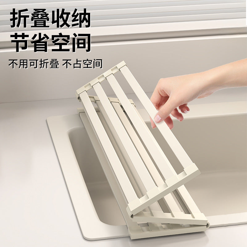 Foldable kitchen drain rack, heat-insulating mat, stainless steel sink, dish drainer, and storage rack - Image 3
