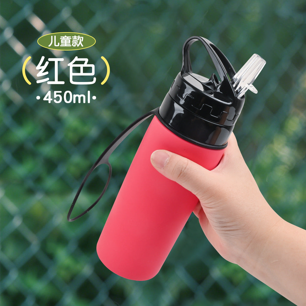Silicone outdoor water bottle, high appearance level, pp high - temperature resistant, shockproof, portable, folding water cup for children, students and adults 硅胶户外水壶高颜值pp耐高温防摔便携儿童学生成人折叠水杯 - 保温杯 - Zhongshan Star Trade - 红色450ml
