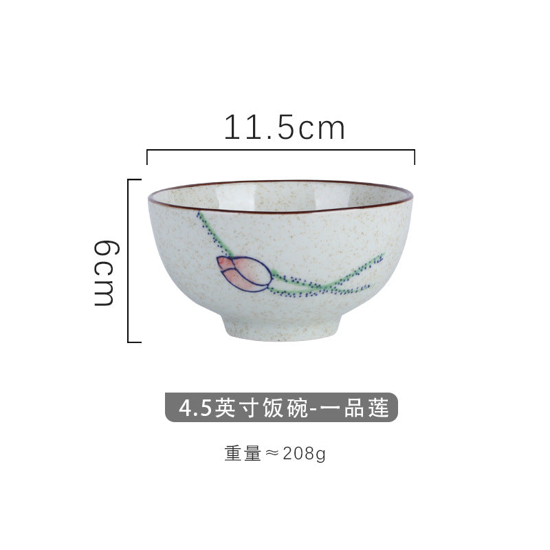 4.5 inch, 5 inch, retro Chinese Japanese creative hand - painted flower cereal ceramic soup rice bowl  4.5 英寸、5英寸，复古中国日式创意手绘花卉麦片陶瓷汤饭碗 - 日式餐具 - Zhongshan Star Trade - 一品莲4.5英寸米饭碗