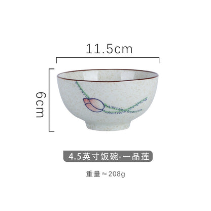 4.5 inch, 5 inch, retro Chinese Japanese creative hand - painted flower cereal ceramic soup rice bowl  4.5 英寸、5英寸，复古中国日式创意手绘花卉麦片陶瓷汤饭碗 - 日式餐具 - Zhongshan Star Trade - 一品莲4.5英寸米饭碗