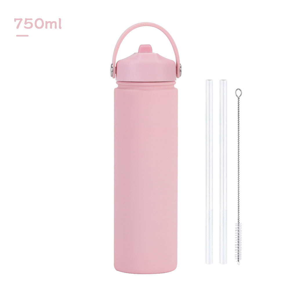 750ml stainless steel water bottle, wide - mouthed portable hand - held bottle, outdoor sports suction nozzle, insulated cup 750ml不锈钢水壶广口便携手提瓶子户外运动吸嘴保温杯 - 保温杯 - Zhongshan Star Trade - 浅粉色 - 750ml