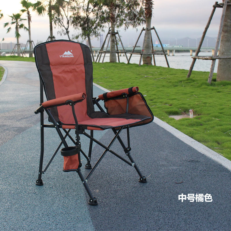 Portable camping chair with upholstered seats and backrests with side pockets and cup holders, including handbags, perfect for camping, trailing, fire pits, terraces and more便携式露营椅，带侧袋和杯架的软垫座椅和靠背，包括手提包，非常适合露营、尾随、火坑、露台等 - 户外折叠椅 - Zhongshan Star Trade - Brown - 中号 - 实布