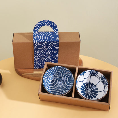 Ceramic rice bowls, cherry blossom bowl gift set, assorted colored tableware bowls, suitable for rice, cereal, noodles, soup, desserts, 6-piece set (cherry blossom)