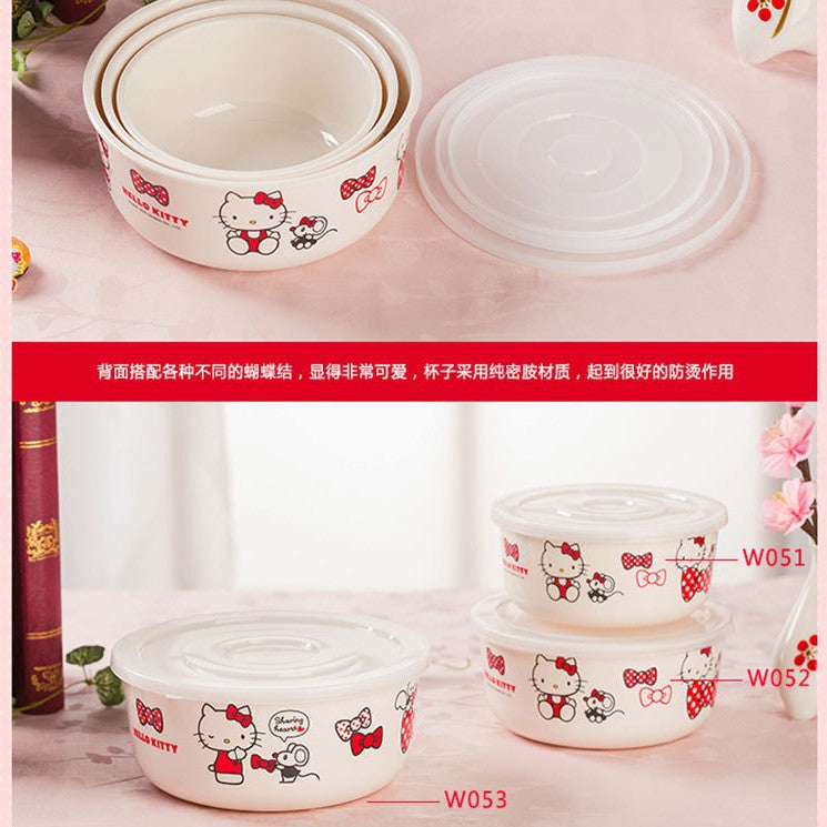 Genuine Sanrio Hello Kitty children's melamine tableware, high appearance level plates, cartoon bowls, plates, cups and tableware 正版三丽鸥凯蒂猫儿童密胺餐具高颜值餐盘卡通碗盘子杯子餐具 - 日式餐具 - Zhongshan Star Trade - 凯蒂猫保鲜碗KT - W052