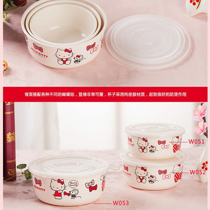 Genuine Sanrio Hello Kitty children's melamine tableware, high appearance level plates, cartoon bowls, plates, cups and tableware 正版三丽鸥凯蒂猫儿童密胺餐具高颜值餐盘卡通碗盘子杯子餐具 - 日式餐具 - Zhongshan Star Trade - 凯蒂猫保鲜碗KT - W052