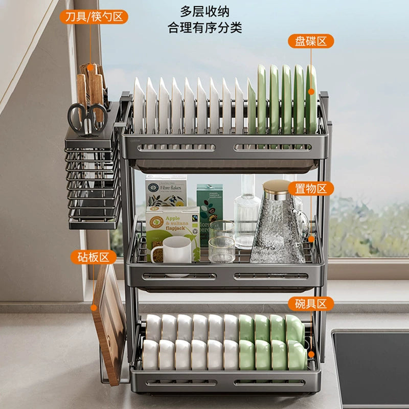 304 stainless steel folding draining dish rack, kitchen multi-functional storage stand, multi-layer dish cabinet, dish and sp