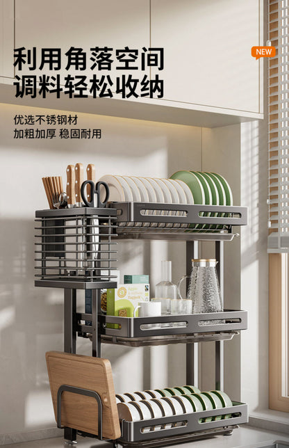 304 stainless steel folding draining dish rack, kitchen multi-functional storage stand, multi-layer dish cabinet, dish and sp