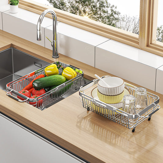 304 stainless steel sink, draining basket, kitchen sink, dish rack, telescopic fruit and vegetable basket - Image 1