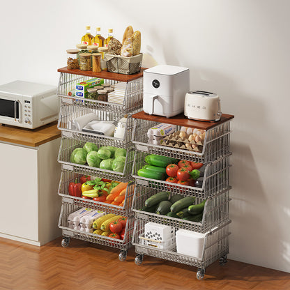 Multi-layered floor-standing household fruit, vegetable and snack storage rack, multi-functional living room trolley
