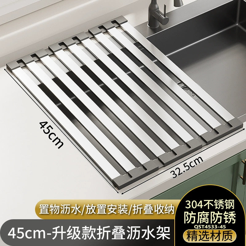 304 Stainless Steel Kitchen Sink Drain Rack, Dish and Plate Holder, Foldable and Telescopic Drain Basket - Image 30