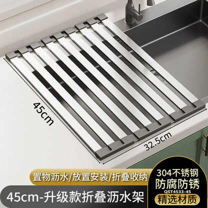 304 Stainless Steel Kitchen Sink Drain Rack, Dish and Plate Holder, Foldable and Telescopic Drain Basket - Image 30