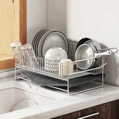 304 stainless steel bowl rack, drain rack, integrated countertop, dish storage rack, kitchen bowl and plate drain rack - Imag