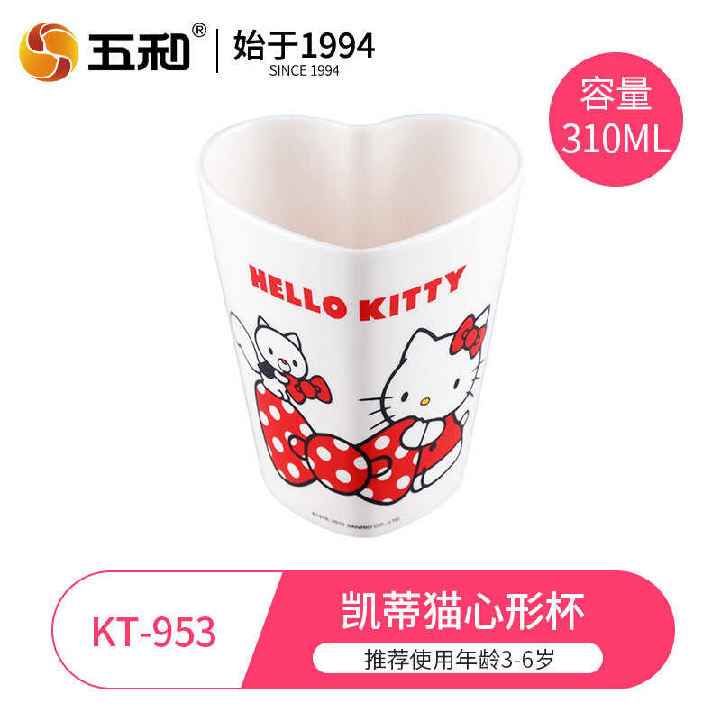 Genuine Sanrio Hello Kitty children's melamine tableware, high appearance level plates, cartoon bowls, plates, cups and tableware 正版三丽鸥凯蒂猫儿童密胺餐具高颜值餐盘卡通碗盘子杯子餐具 - 日式餐具 - Zhongshan Star Trade - 凯蒂猫心形杯KT - 953