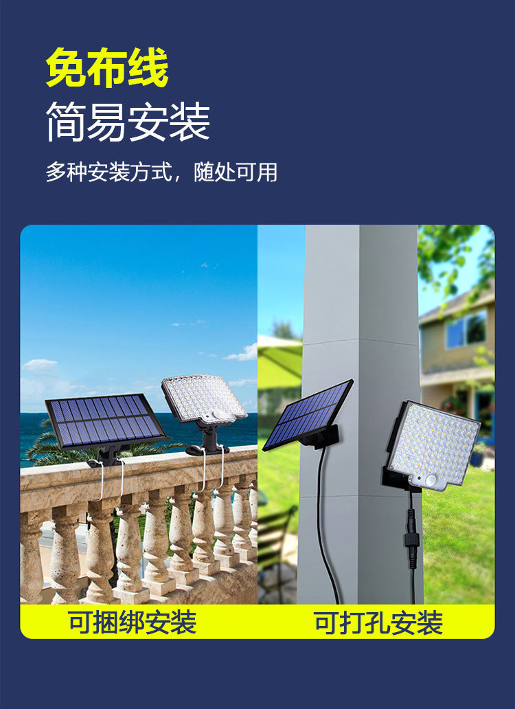 Solar outdoor light 2835LM 106 LED safety light, with remote control, IP65 waterproof, 180° wide-angle floodlight wall lamp, with 4 modes