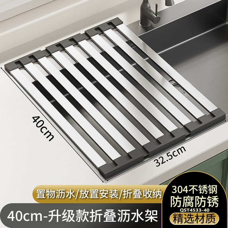 304 Stainless Steel Kitchen Sink Drain Rack, Dish and Plate Holder, Foldable and Telescopic Drain Basket - Image 28