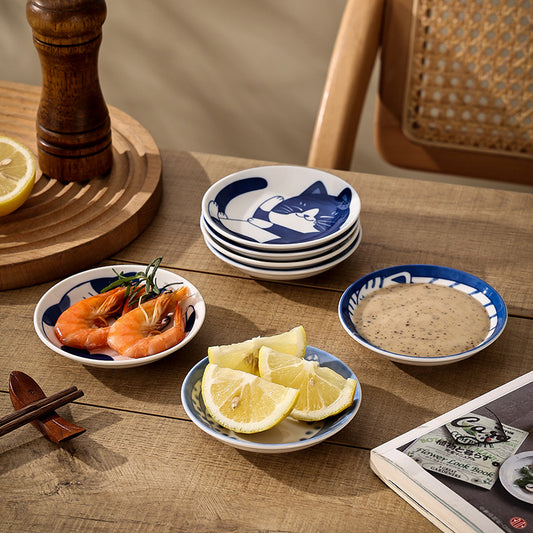 Japanese small plate ceramic cute cat design appetizer dessert sushi sauce dish, 10cm*2cm 日本小碟子陶瓷可爱猫咪设计开胃菜甜点寿司酱菜肴，10cm*2cm - 日式餐具 - Zhongshan Star Trade
