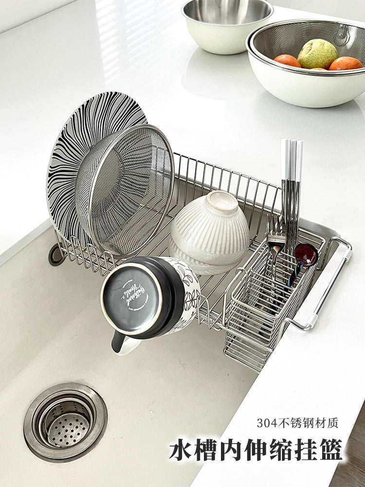 304 stainless steel kitchen sink, draining rack, sink, telescopic vegetable washing basin, sink, draining basket, chopstick r