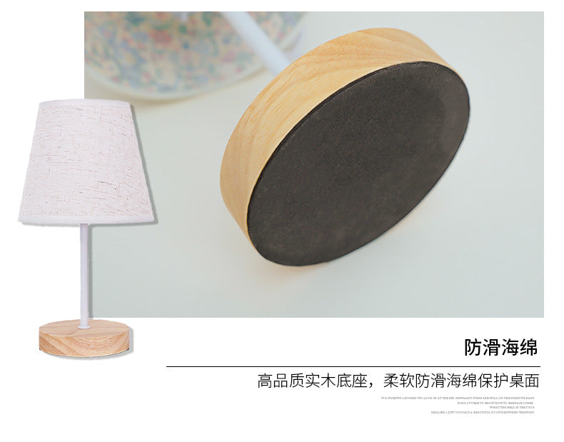 Solid wood fabric usb small table lamp, bedroom bedside lamp, study, residential dormitory led night light, creative ambient light decoration