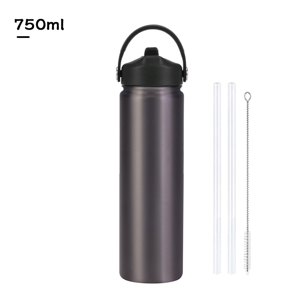 750ml stainless steel water bottle, wide - mouthed portable hand - held bottle, outdoor sports suction nozzle, insulated cup 750ml不锈钢水壶广口便携手提瓶子户外运动吸嘴保温杯 - 保温杯 - Zhongshan Star Trade - 金属黑（新色） - 750ml