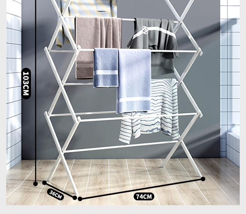 Folding clothes drying rack - Durable and space - saving laundry and towel rack, sturdy hanger for hanging clothes both indoors and outdoors, made of stainless steel 折叠晾衣架 – 耐用、节省空间的洗衣和毛巾架、坚固的衣架，用于在室内和室外悬挂衣服，不锈钢 - 折叠式多功能晾衣架 - Zhongshan Star Trade