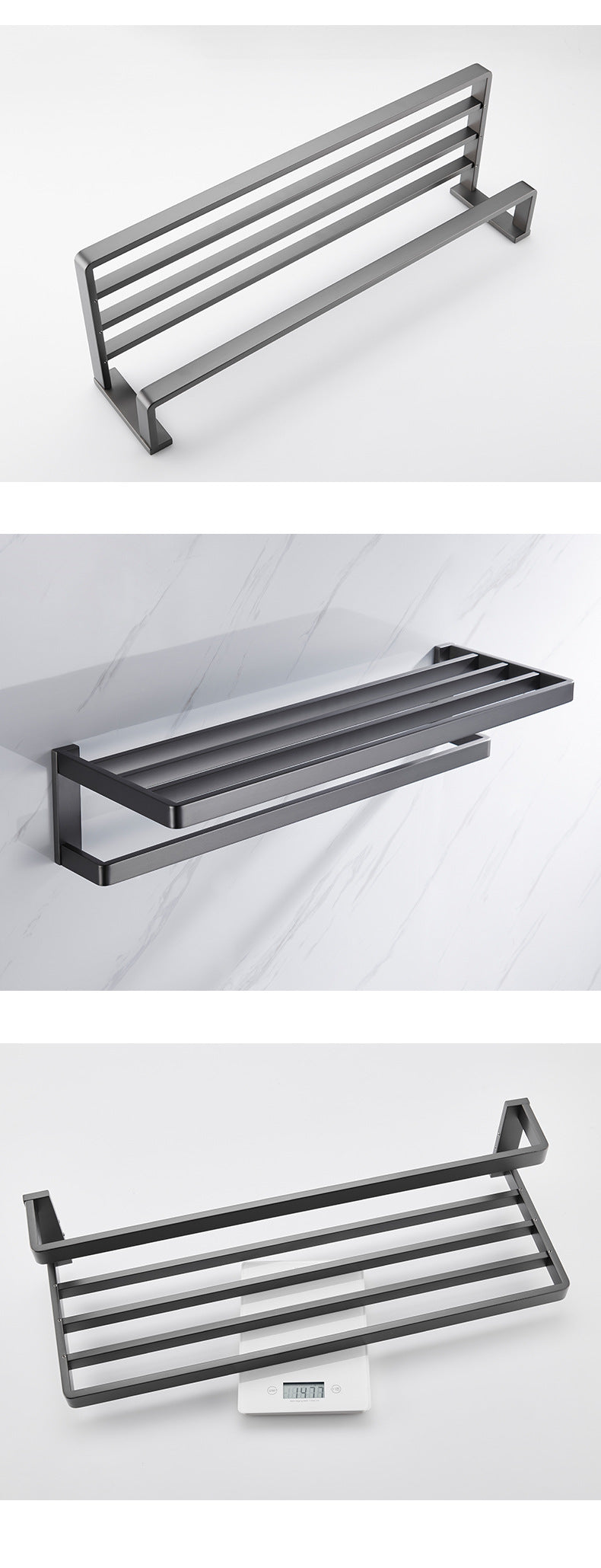 Gun gray 304 stainless steel towel rack bath towel rack bathroom towel bar storage rack bathroom bath towel rack