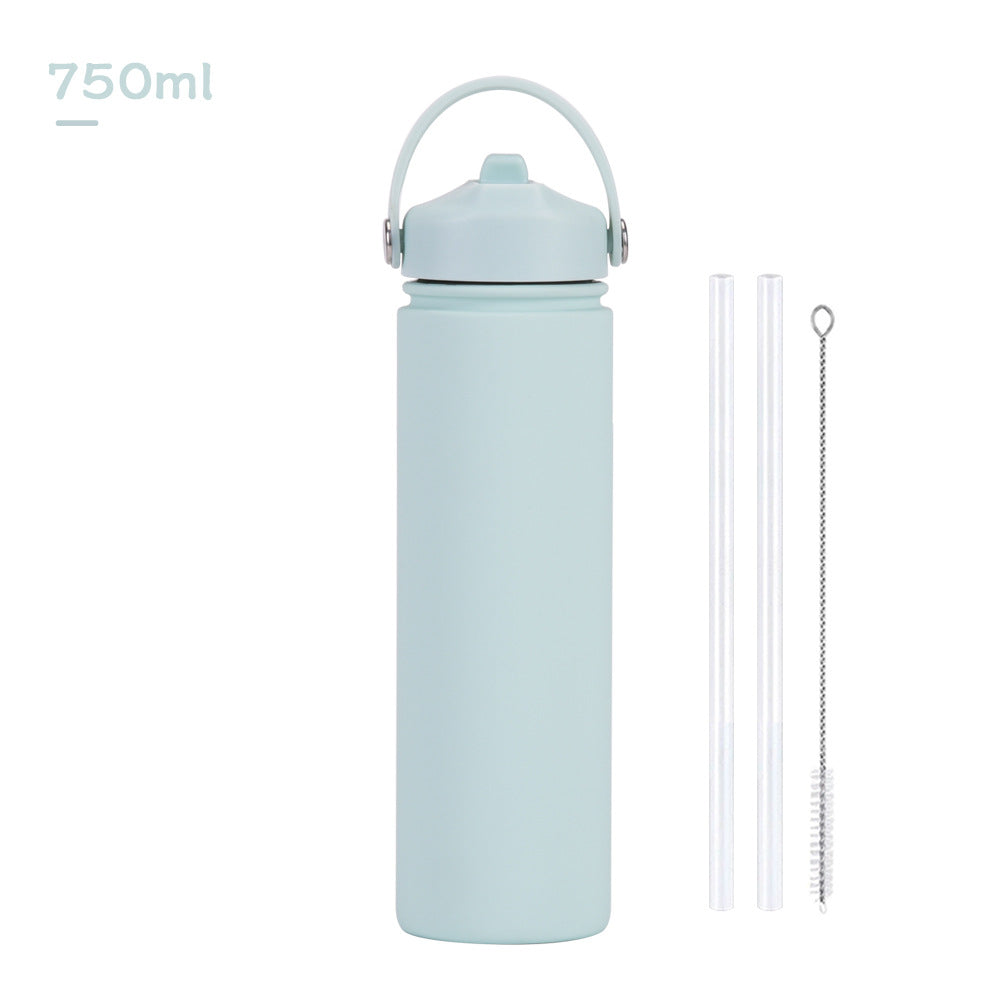 750ml stainless steel water bottle, wide - mouthed portable hand - held bottle, outdoor sports suction nozzle, insulated cup 750ml不锈钢水壶广口便携手提瓶子户外运动吸嘴保温杯 - 保温杯 - Zhongshan Star Trade - 青白色 - 750ml