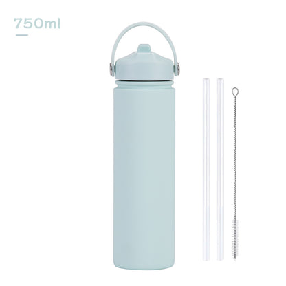 750ml stainless steel water bottle, wide - mouthed portable hand - held bottle, outdoor sports suction nozzle, insulated cup 750ml不锈钢水壶广口便携手提瓶子户外运动吸嘴保温杯 - 保温杯 - Zhongshan Star Trade - 青白色 - 750ml