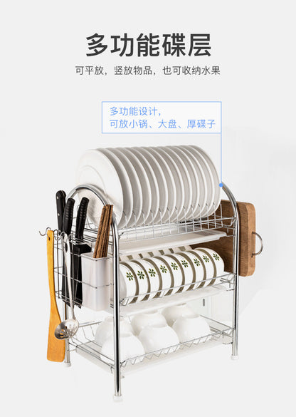 Kitchen drain rack, 304 stainless steel bowl rack, storage rack, countertop three-layer drain rack, tableware storage rack - 