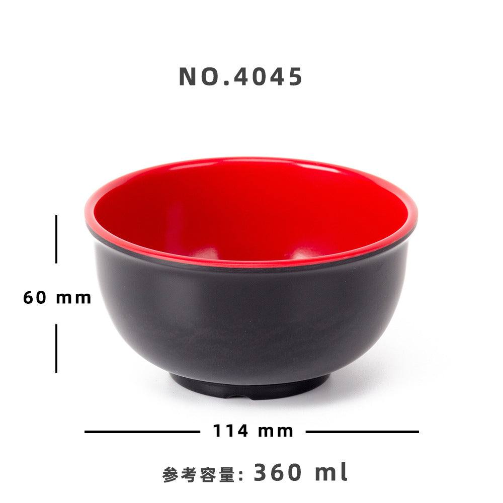 Melamine black and red plastic small bowls, restaurant hot pot seasoning bowls, dipping sauce bowls, canteen rice bowls, breakfast porridge and soup bowls 密胺黑红塑料小碗餐厅饭店火锅调料碗蘸酱碗食堂米饭碗早餐粥汤碗 - 日式餐具 - Zhongshan Star Trade - 4045 114*60mm 360ml