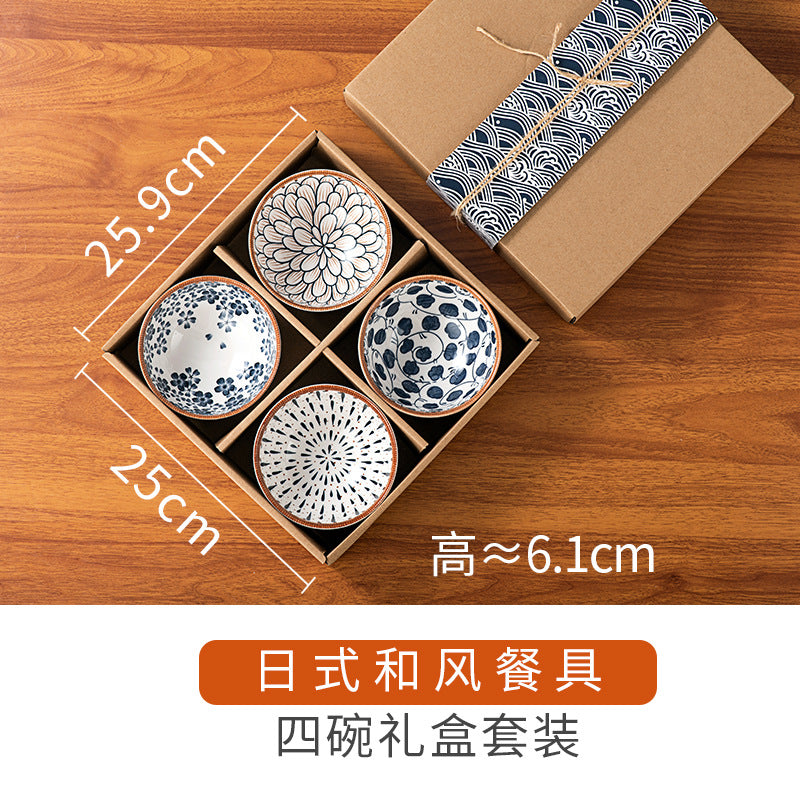 Ceramic rice bowls, cherry blossom bowl gift set, assorted colored tableware bowls, suitable for rice, cereal, noodles, soup, desserts, 6-piece set (cherry blossom)