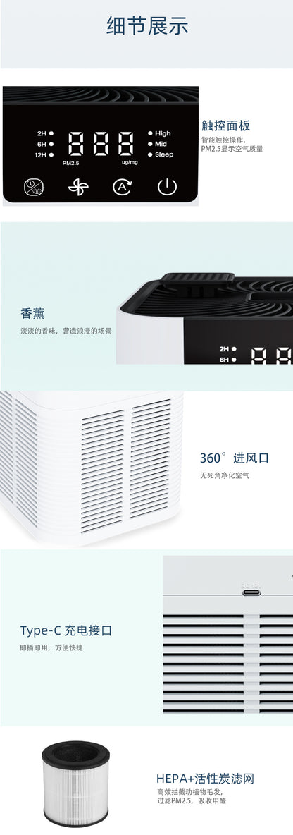 The new product can be customized as a negative ion desktop air purifier for indoor formaldehyde removal, sterilization and odor elimination