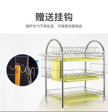 Kitchen drain rack, 304 stainless steel bowl rack, storage rack, countertop three-layer drain rack, tableware storage rack - 