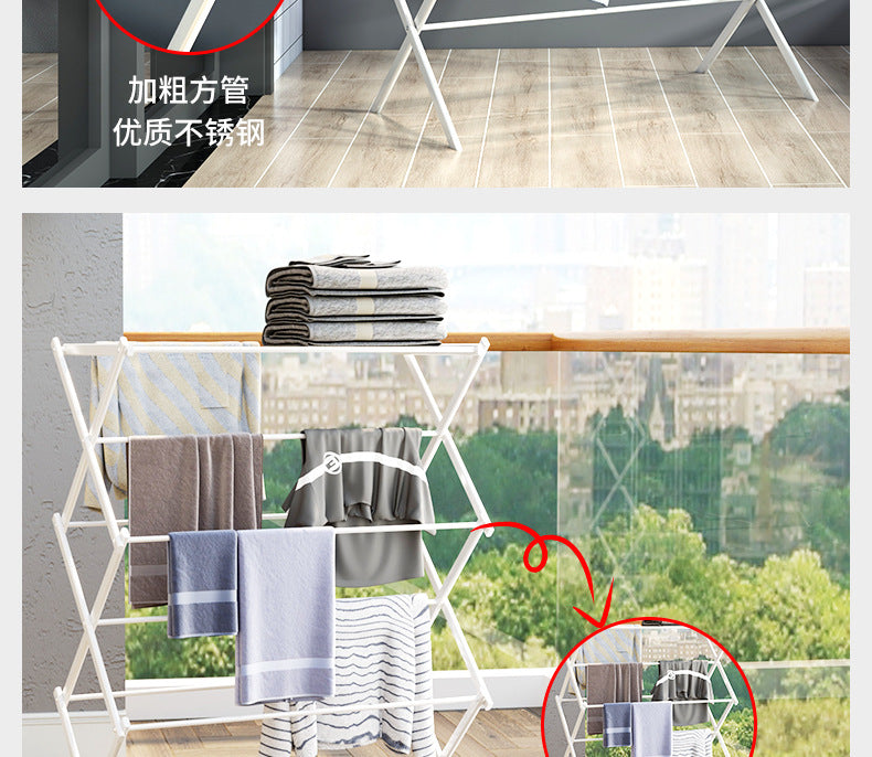 Folding clothes drying rack - Durable and space - saving laundry and towel rack, sturdy hanger for hanging clothes both indoors and outdoors, made of stainless steel 折叠晾衣架 – 耐用、节省空间的洗衣和毛巾架、坚固的衣架，用于在室内和室外悬挂衣服，不锈钢 - 折叠式多功能晾衣架 - Zhongshan Star Trade